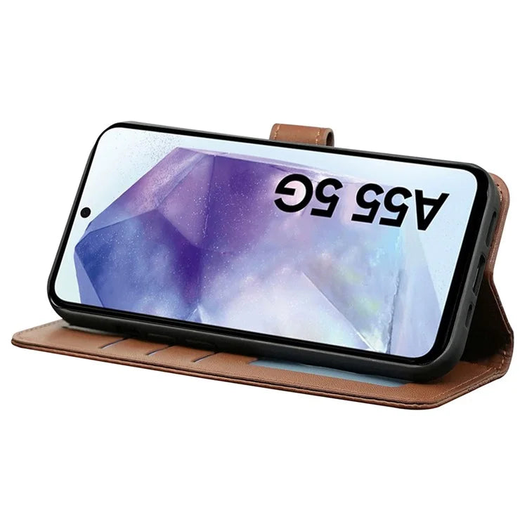 For Samsung Galaxy A55 5G Case Cubic Grid Imprint PU Leather Wallet Phone Cover