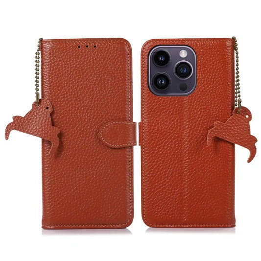 For iPhone 16 Pro Max Case Litchi Texture Phone Cover Genuine Cow Leather RFID Blocking