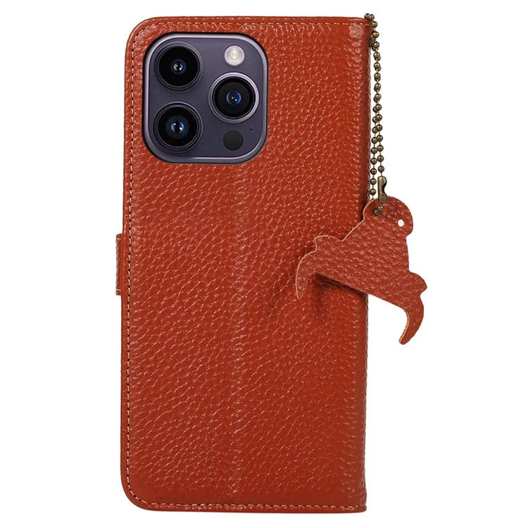 For iPhone 16 Pro Max Case Litchi Texture Phone Cover Genuine Cow Leather RFID Blocking