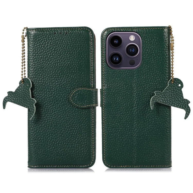 For iPhone 16 Pro Max Case Litchi Texture Phone Cover Genuine Cow Leather RFID Blocking