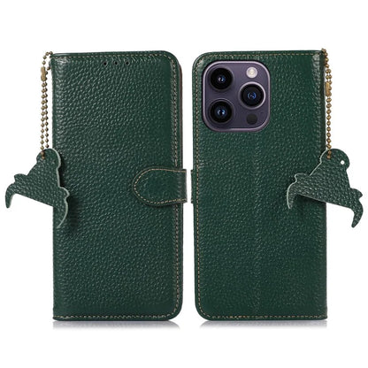 For iPhone 16 Pro Max Case Litchi Texture Phone Cover Genuine Cow Leather RFID Blocking