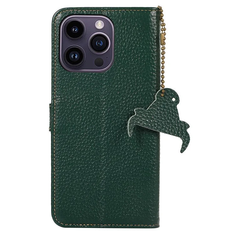 For iPhone 16 Pro Max Case Litchi Texture Phone Cover Genuine Cow Leather RFID Blocking