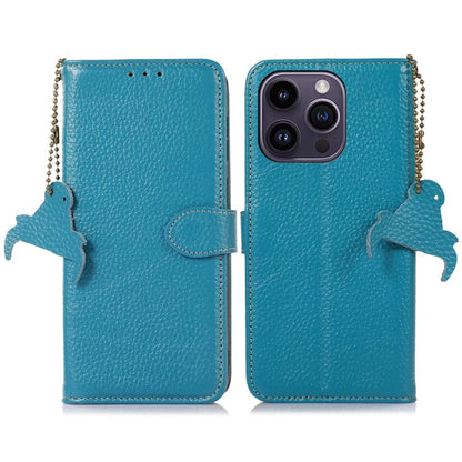 For iPhone 16 Pro Max Case Litchi Texture Phone Cover Genuine Cow Leather RFID Blocking