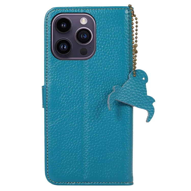 For iPhone 16 Pro Max Case Litchi Texture Phone Cover Genuine Cow Leather RFID Blocking