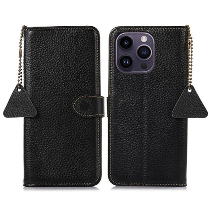 For iPhone 16 Pro Max Case Litchi Texture Phone Cover Genuine Cow Leather RFID Blocking
