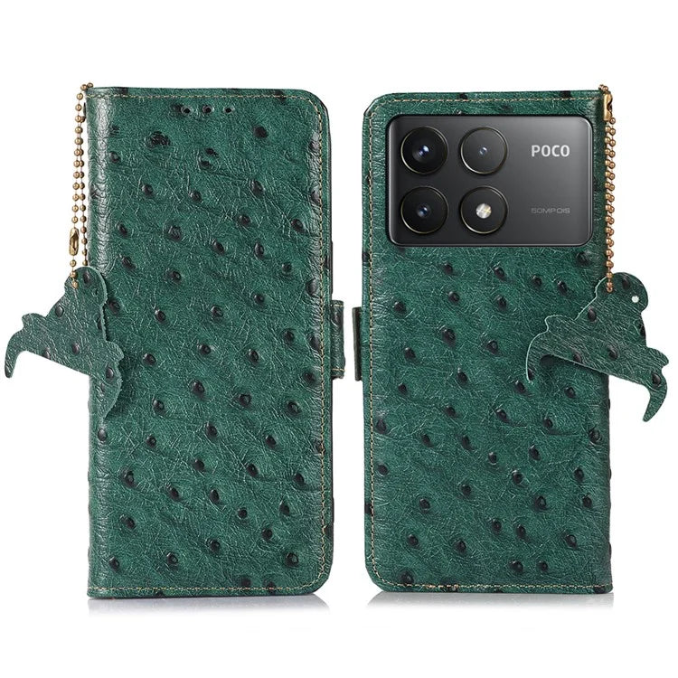 For Xiaomi Poco F6 Pro 5G / Redmi K70 5G / K70 Pro 5G Wallet Case RFID Blocking Ostrich Texture Genuine Cow Leather Phone Cover