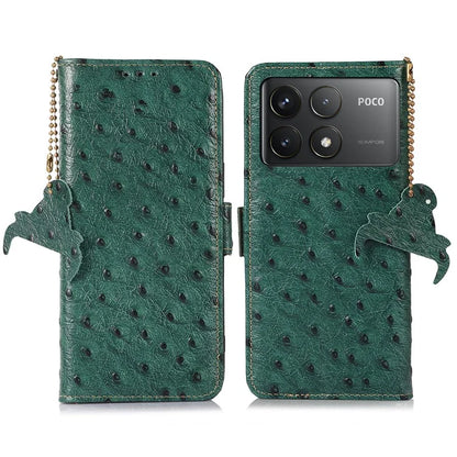 For Xiaomi Poco F6 Pro 5G / Redmi K70 5G / K70 Pro 5G Wallet Case RFID Blocking Ostrich Texture Genuine Cow Leather Phone Cover