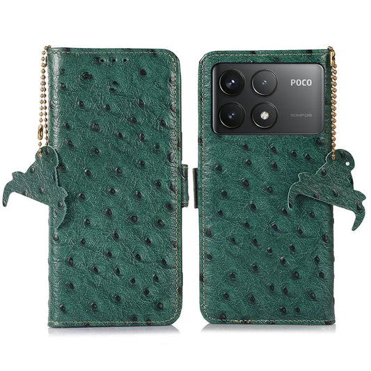 For Xiaomi Poco F6 Pro 5G / Redmi K70 5G / K70 Pro 5G Wallet Case RFID Blocking Ostrich Texture Genuine Cow Leather Phone Cover
