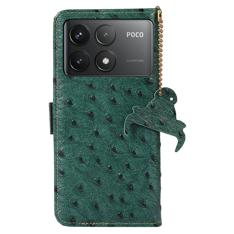 For Xiaomi Poco F6 Pro 5G / Redmi K70 5G / K70 Pro 5G Wallet Case RFID Blocking Ostrich Texture Genuine Cow Leather Phone Cover