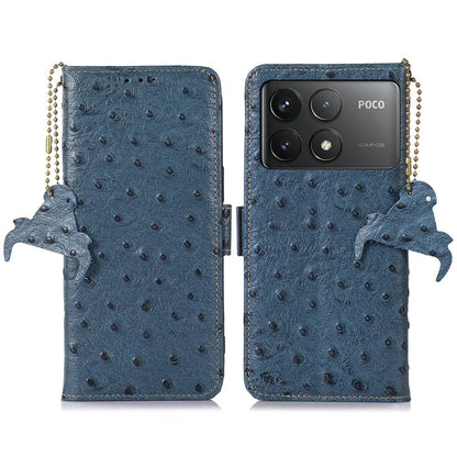 For Xiaomi Poco F6 Pro 5G / Redmi K70 5G / K70 Pro 5G Wallet Case RFID Blocking Ostrich Texture Genuine Cow Leather Phone Cover