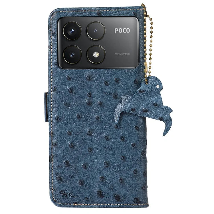For Xiaomi Poco F6 Pro 5G / Redmi K70 5G / K70 Pro 5G Wallet Case RFID Blocking Ostrich Texture Genuine Cow Leather Phone Cover