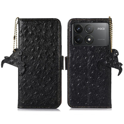 For Xiaomi Poco F6 Pro 5G / Redmi K70 5G / K70 Pro 5G Wallet Case RFID Blocking Ostrich Texture Genuine Cow Leather Phone Cover