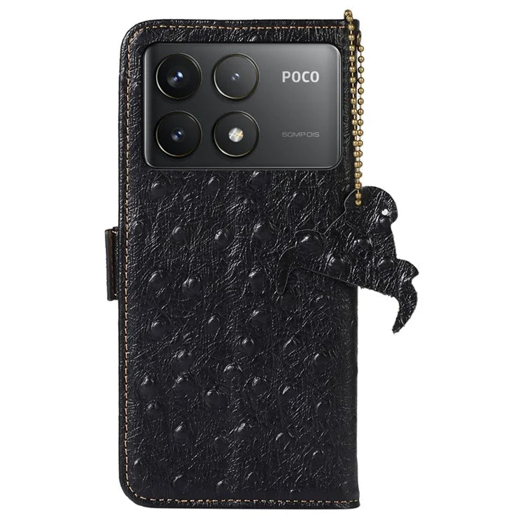For Xiaomi Poco F6 Pro 5G / Redmi K70 5G / K70 Pro 5G Wallet Case RFID Blocking Ostrich Texture Genuine Cow Leather Phone Cover