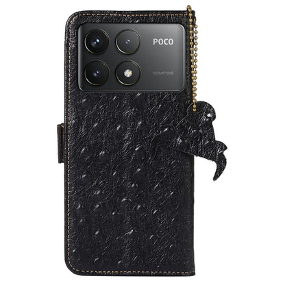 For Xiaomi Poco F6 Pro 5G / Redmi K70 5G / K70 Pro 5G Wallet Case RFID Blocking Ostrich Texture Genuine Cow Leather Phone Cover