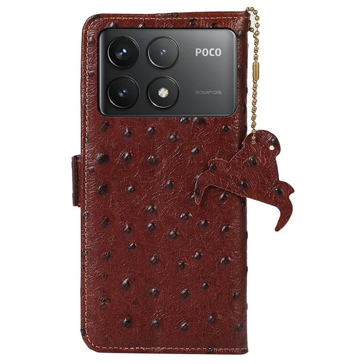 For Xiaomi Poco F6 Pro 5G / Redmi K70 5G / K70 Pro 5G Wallet Case RFID Blocking Ostrich Texture Genuine Cow Leather Phone Cover