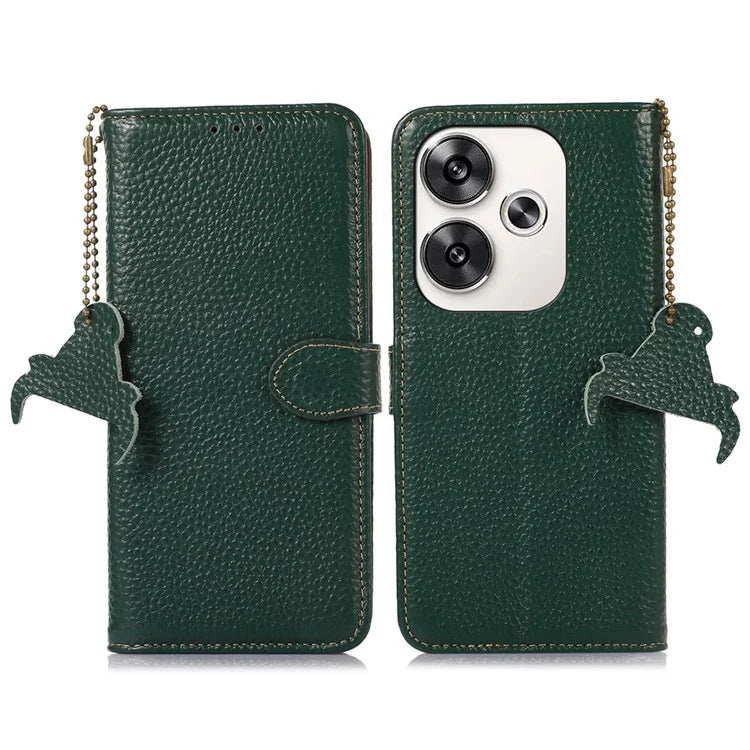 For Xiaomi Poco F6 5G / Redmi Turbo 3 5G Wallet Phone Case RFID Blocking Genuine Cow Leather Cover