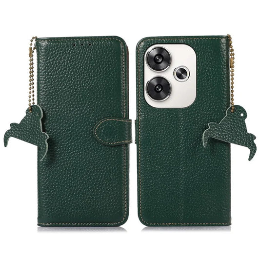 For Xiaomi Poco F6 5G / Redmi Turbo 3 5G Wallet Phone Case RFID Blocking Genuine Cow Leather Cover
