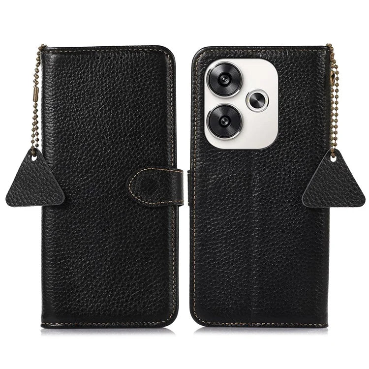 For Xiaomi Poco F6 5G / Redmi Turbo 3 5G Wallet Phone Case RFID Blocking Genuine Cow Leather Cover