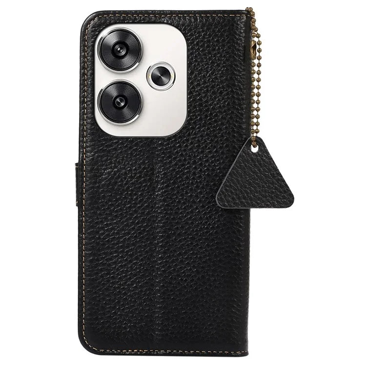For Xiaomi Poco F6 5G / Redmi Turbo 3 5G Wallet Phone Case RFID Blocking Genuine Cow Leather Cover