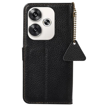 For Xiaomi Poco F6 5G / Redmi Turbo 3 5G Wallet Phone Case RFID Blocking Genuine Cow Leather Cover