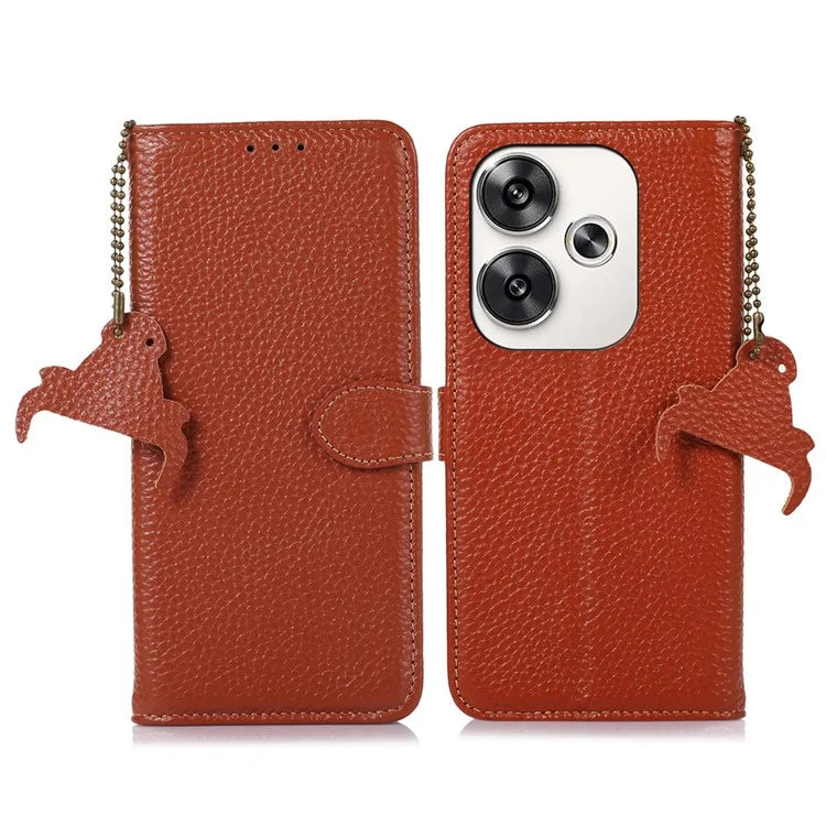 For Xiaomi Poco F6 5G / Redmi Turbo 3 5G Wallet Phone Case RFID Blocking Genuine Cow Leather Cover