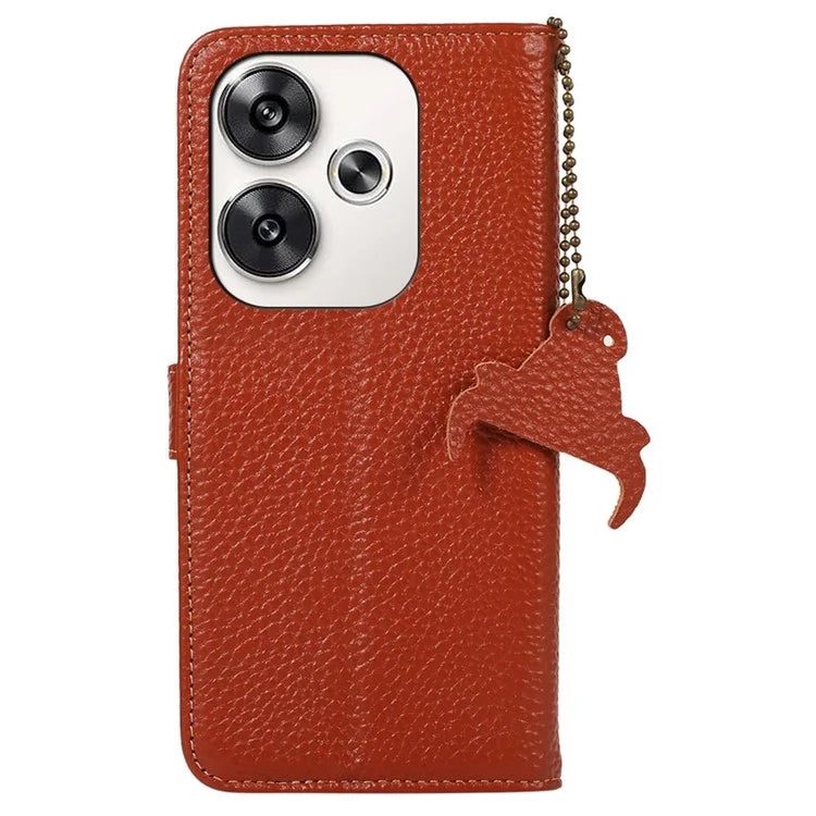 For Xiaomi Poco F6 5G / Redmi Turbo 3 5G Wallet Phone Case RFID Blocking Genuine Cow Leather Cover