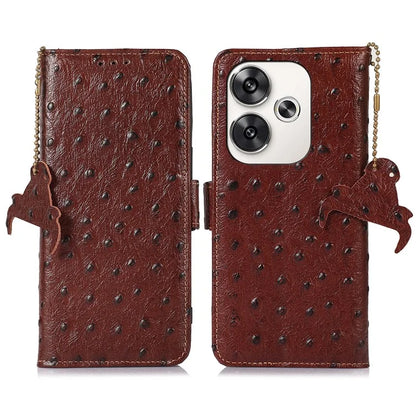 For Xiaomi Poco F6 5G / Redmi Turbo 3 5G Case Genuine Cow Leather Ostrich Texture Phone Case RFID Blocking Protection