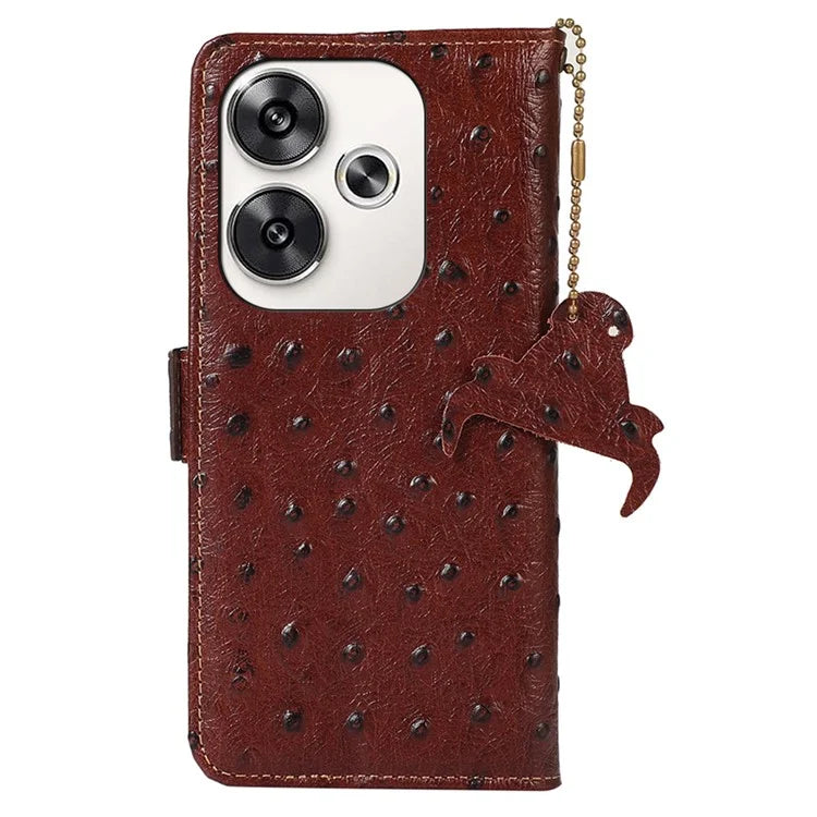 For Xiaomi Poco F6 5G / Redmi Turbo 3 5G Case Genuine Cow Leather Ostrich Texture Phone Case RFID Blocking Protection