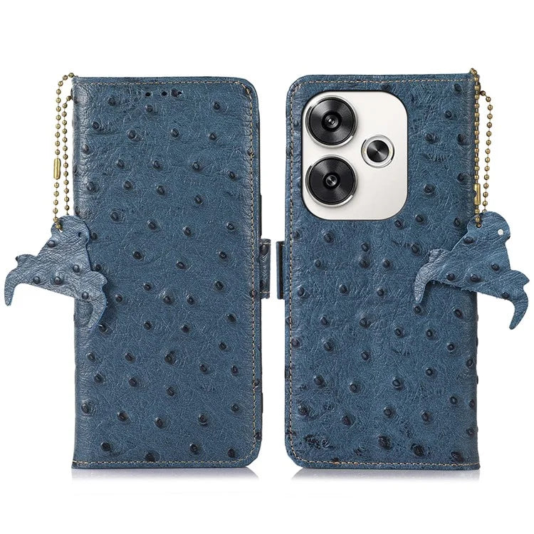 For Xiaomi Poco F6 5G / Redmi Turbo 3 5G Case Genuine Cow Leather Ostrich Texture Phone Case RFID Blocking Protection
