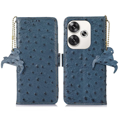 For Xiaomi Poco F6 5G / Redmi Turbo 3 5G Case Genuine Cow Leather Ostrich Texture Phone Case RFID Blocking Protection