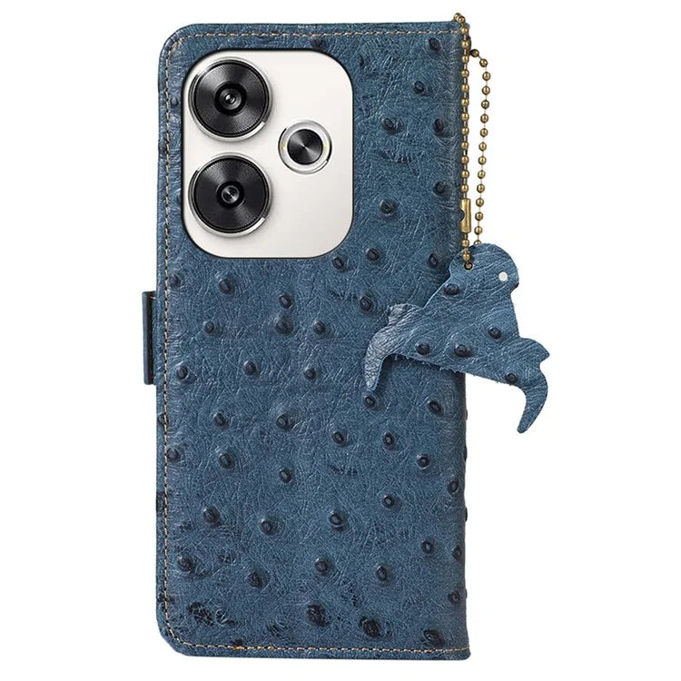 For Xiaomi Poco F6 5G / Redmi Turbo 3 5G Case Genuine Cow Leather Ostrich Texture Phone Case RFID Blocking Protection