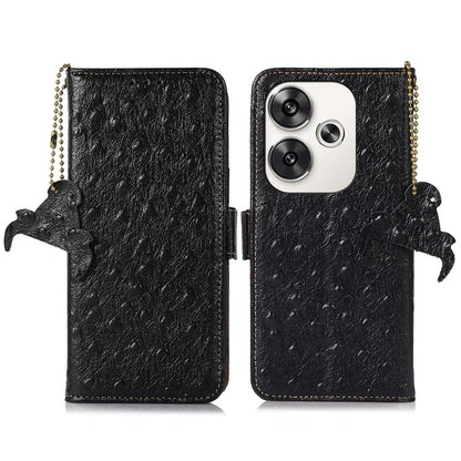 For Xiaomi Poco F6 5G / Redmi Turbo 3 5G Case Genuine Cow Leather Ostrich Texture Phone Case RFID Blocking Protection