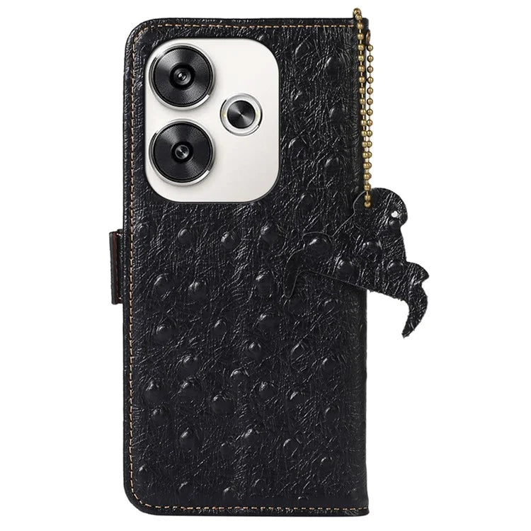 For Xiaomi Poco F6 5G / Redmi Turbo 3 5G Case Genuine Cow Leather Ostrich Texture Phone Case RFID Blocking Protection
