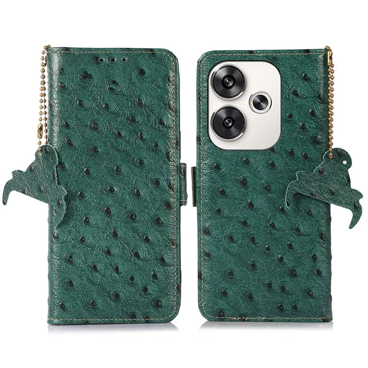 For Xiaomi Poco F6 5G / Redmi Turbo 3 5G Case Genuine Cow Leather Ostrich Texture Phone Case RFID Blocking Protection