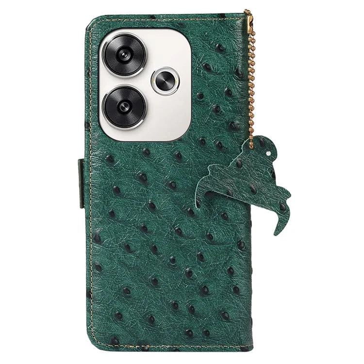 For Xiaomi Poco F6 5G / Redmi Turbo 3 5G Case Genuine Cow Leather Ostrich Texture Phone Case RFID Blocking Protection