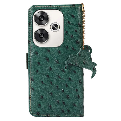 For Xiaomi Poco F6 5G / Redmi Turbo 3 5G Case Genuine Cow Leather Ostrich Texture Phone Case RFID Blocking Protection