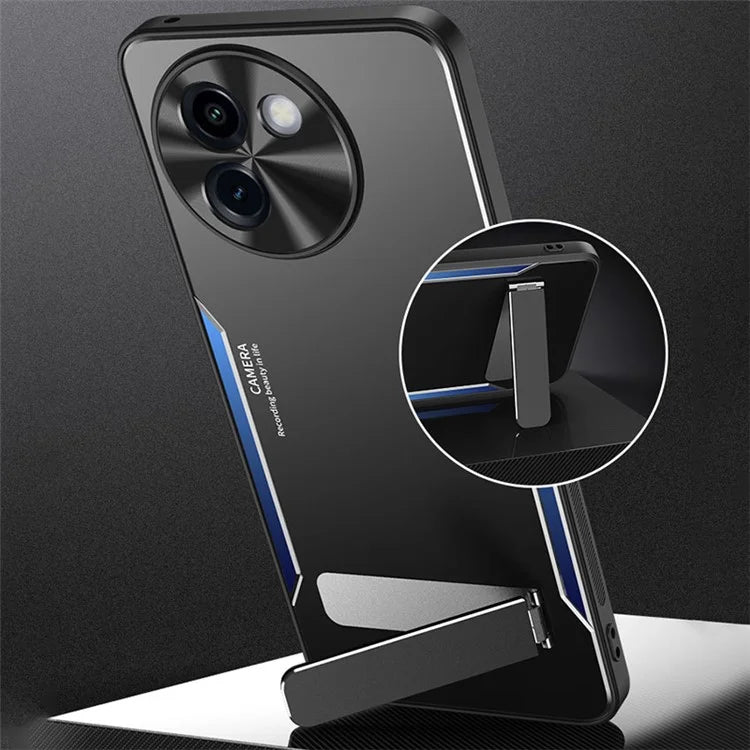 For vivo Y200i 5G Case Aluminum Alloy + TPU Shockproof Phone Cover with Kickstand