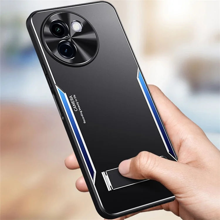 For vivo Y200i 5G Case Aluminum Alloy + TPU Shockproof Phone Cover with Kickstand