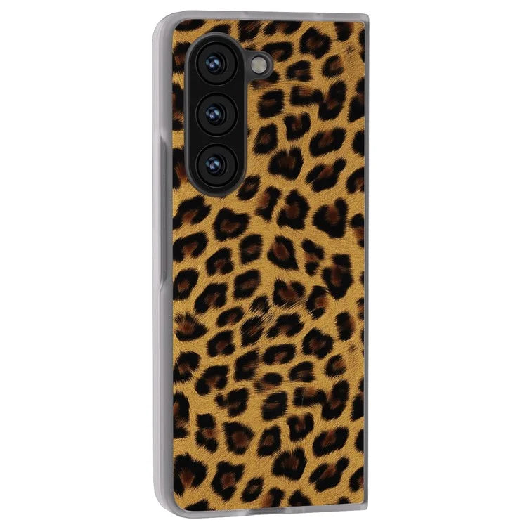 For Samsung Galaxy Z Fold6 5G Case Leather+PC Non-Slip Phone Cover Leopard Pattern