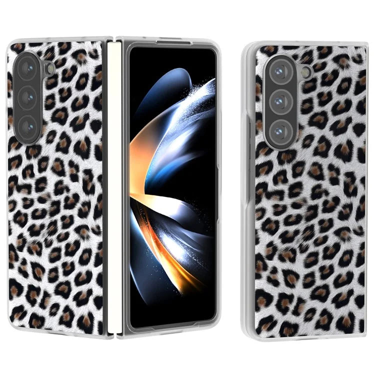 For Samsung Galaxy Z Fold6 5G Case Leather+PC Non-Slip Phone Cover Leopard Pattern