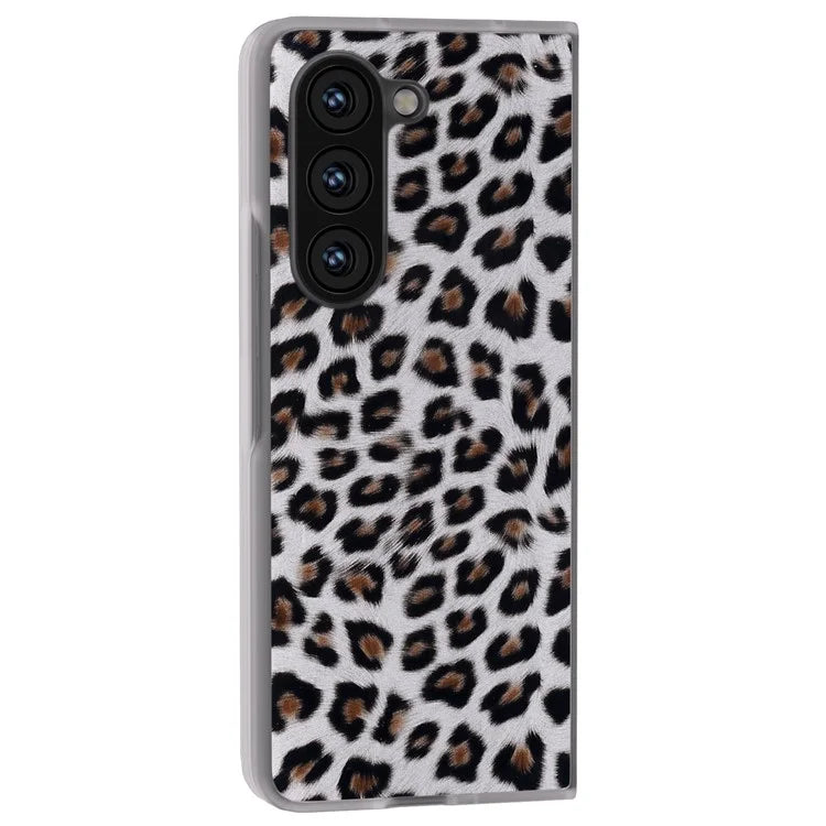 For Samsung Galaxy Z Fold6 5G Case Leather+PC Non-Slip Phone Cover Leopard Pattern