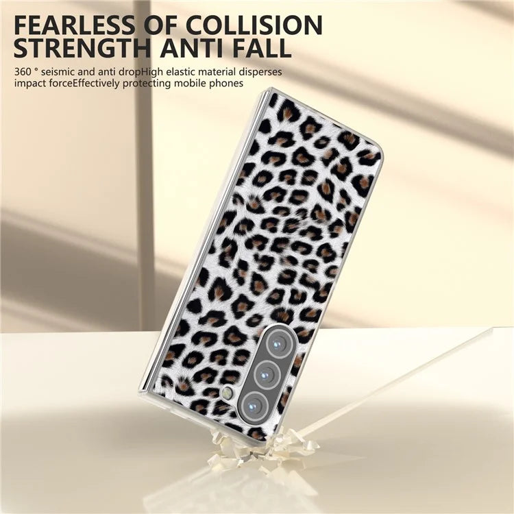 For Samsung Galaxy Z Fold6 5G Case Leather+PC Non-Slip Phone Cover Leopard Pattern
