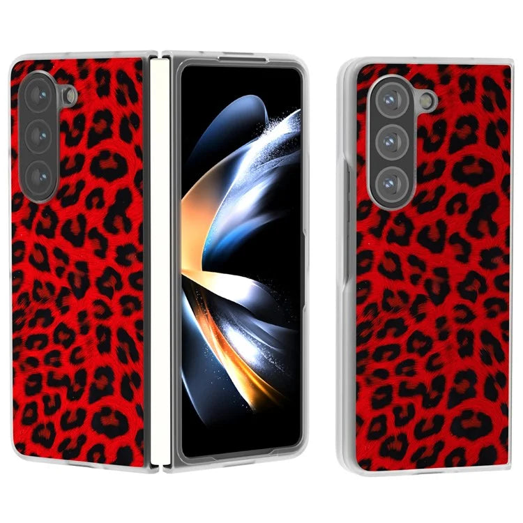 For Samsung Galaxy Z Fold6 5G Case Leather+PC Non-Slip Phone Cover Leopard Pattern