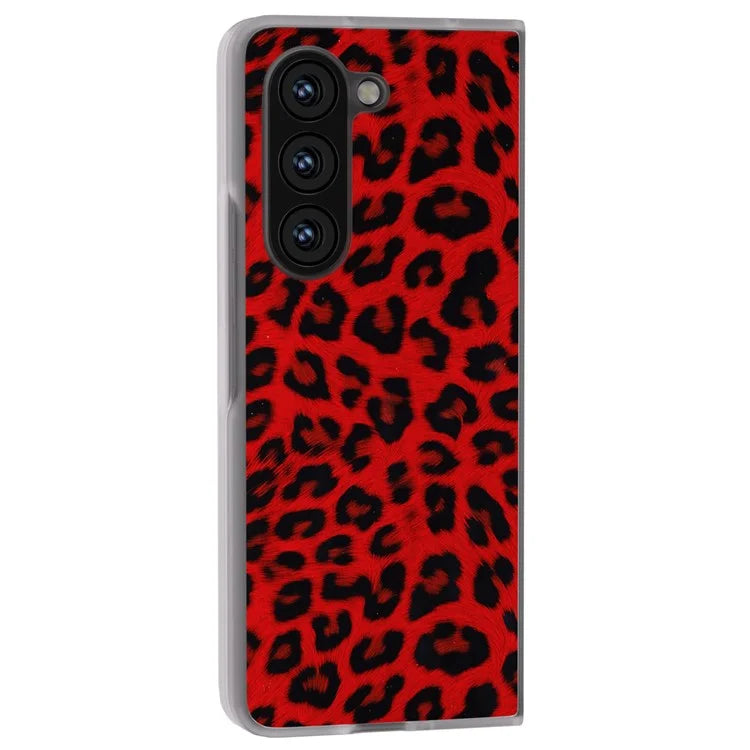 For Samsung Galaxy Z Fold6 5G Case Leather+PC Non-Slip Phone Cover Leopard Pattern