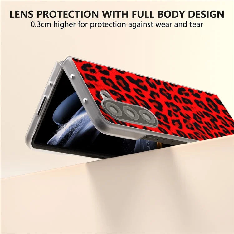 For Samsung Galaxy Z Fold6 5G Case Leather+PC Non-Slip Phone Cover Leopard Pattern