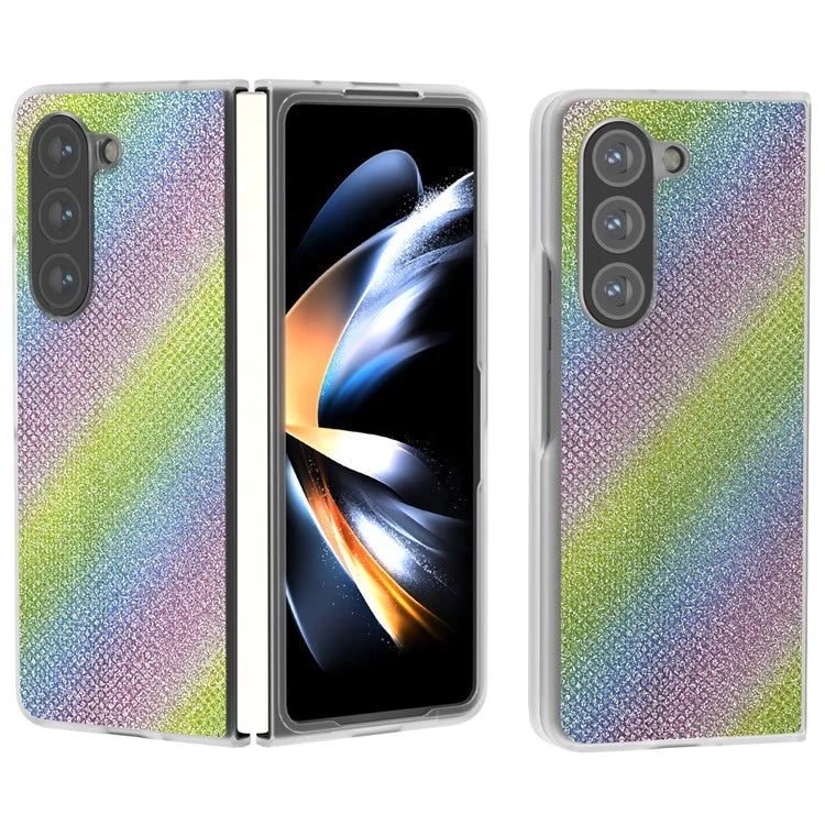 For Samsung Galaxy Z Fold6 5G Case Leather+PC Phone Cover Rhinestone Texture