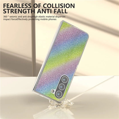 For Samsung Galaxy Z Fold6 5G Case Leather+PC Phone Cover Rhinestone Texture