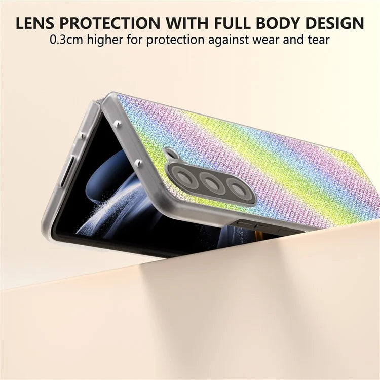 For Samsung Galaxy Z Fold6 5G Case Leather+PC Phone Cover Rhinestone Texture