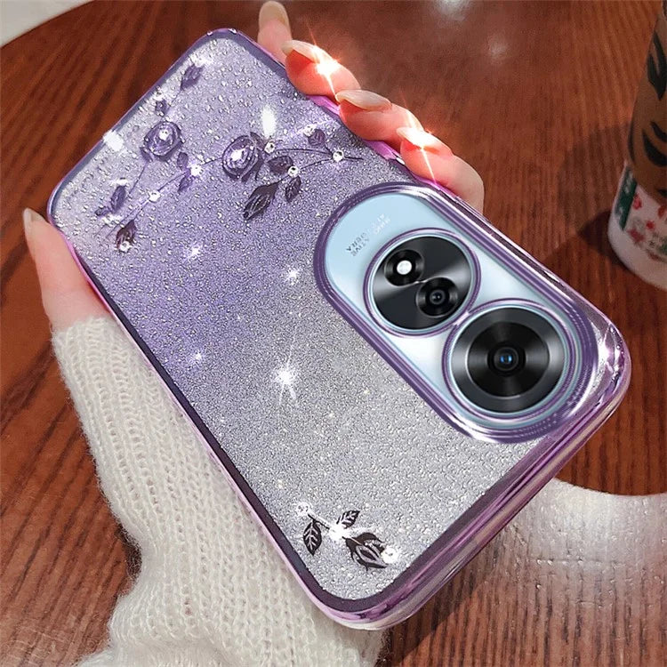KADEM For Oppo A60 4G TPU Case Rhinestone Decor Phone Cover Flower Pattern
