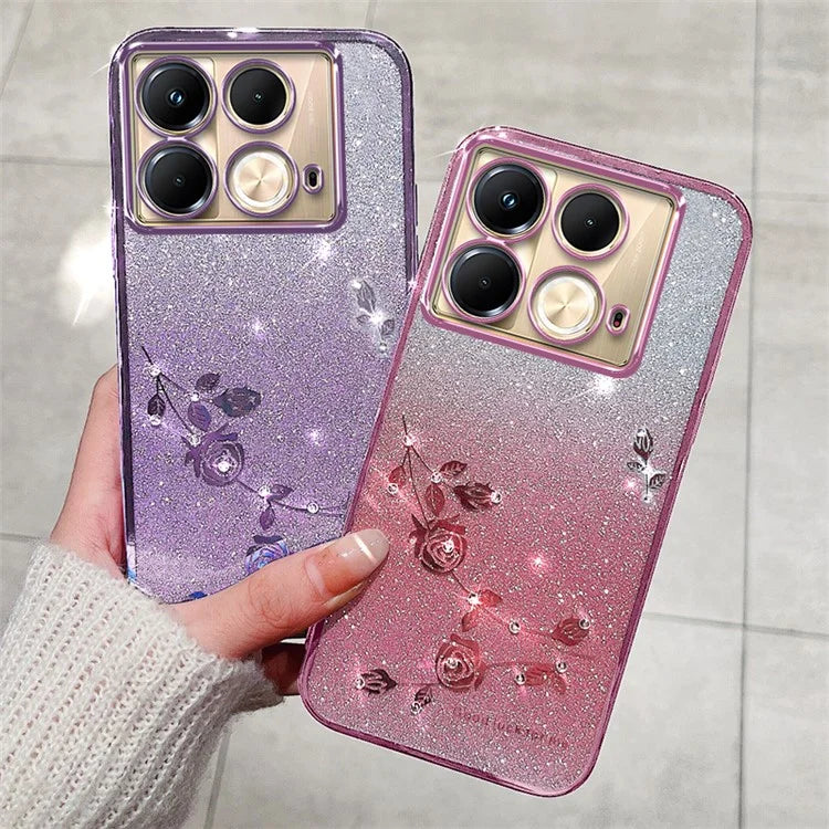 KADEM For Infinix Note 40 Case TPU Gradient Glitter Flower Phone Cover